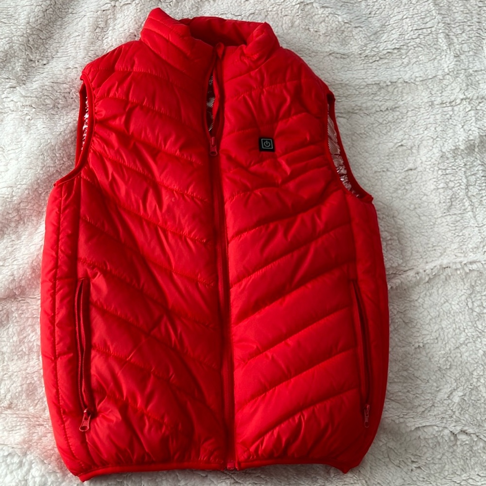 NWOT Red Puffer Vest with Quilted Design and Stand-Up Collar
